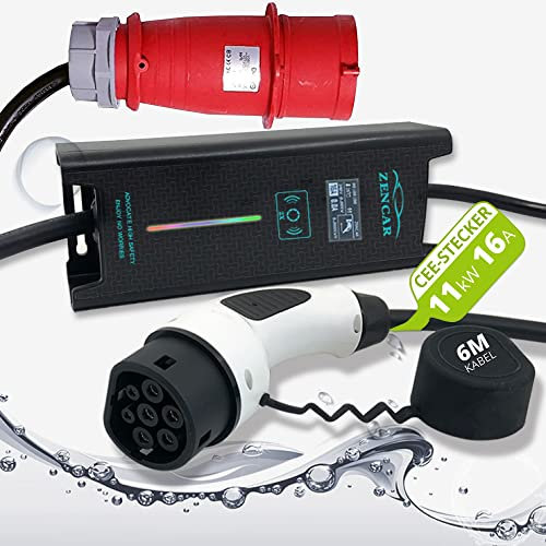 ZENCAR EVSE Mobile Wallbox 11kw Typ 2 Ladekabel 3 Phasig - Mobiles Ladekabel Elektroauto und Hybridauto - Für Fast alle Modelle - 16A 5-poligen CEE Stecker 380V - Mobile Ladestation - Inkl. Tasche