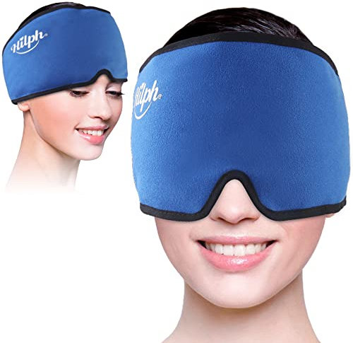 Hilph Dehnbare Kühlpads Migräne Maske Gel Kühlmaske, Flexibel Kühlpads Headache Relief Hat Migräne, Migräne Mütze Schlafmaske für Kopfschmerzen, Geschwollene Augen, Nebenhöhlen, Nervosität