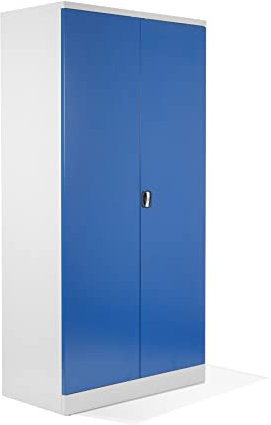 Schrank & Stuhl XL Werkzeugschrank – Werkstattschrank mit 4 höhenverstellbaren Fachböden, Stahlschrank für Werkzeuge, 195 x 92 x 50 cm (H x B x T), Weiß/Blau