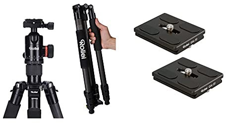 Rollei C6i Carbon kompaktes, leichtes Fotostativ aus Carbon, 3in1-Stativ, verwendbar als Dreibeinstativ & QAL-50 - professionelle Kamera-Schnellwechselplatte/Schnellverschlussplatte - 2 er Pack