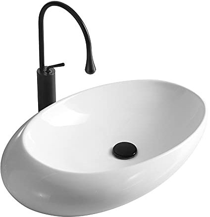 ALYHYB Modernes ovales Porzellan 22,8 x 14,56 über der Theke weißes Keramik-Badezimmer-Waschbecken, Keramik-Becken-Waschbecken für Toiletten-Eitelkeitsschrank