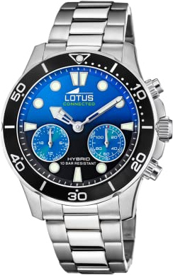 Lotus Reloj Inteligente Hombre Híbrido Connected de Acero Inoxidable 316l - Analógico Inteligente - Resistente al Agua 10 ATM 18800 - Control Música, Cuenta Pasos, Notifica y Rechaza Llamadas