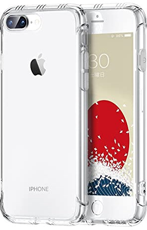 ONES iPhone 8 Plus/7 Plus HD Transparent Hülle - MIL Schutz-『 Stoßfeste Airbags 』『 Lautsprecher-Resonanz 』〔 Bildschirm&Objektivschutz 〕〔 Rutschfest 〕〔 Riemenloch 〕 Dünn, Leicht, Anti-Gelb Silikonhülle