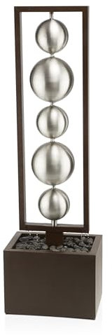 Alpine Corporation Fontana moderna a colonna da esterno alta 140 cm con sfere in acciaio inossidabile, argento