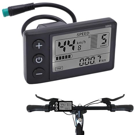 Elektrofahrrad LCD Display, S866 Elektrisches Fahrrad LCD Display Meter, Elektrofahrrad S866 LCD Display Messgerät 24V 36V 48V Bedienfeld mit wasserdichtem Stecker für 22,2 mm/0,9 Zoll Lenker