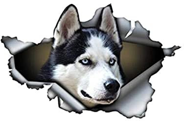LSGGTIM Zerrissenes Husky Autoaufkleber, 2 Stück Reflektierende Aufkleber PVC Hund Sticker Auto Logo Aufkleber Tier Muster Karosserie wasserdichte Aufkleber für Autofenster LKW Kühlschrank-13cmx8cm