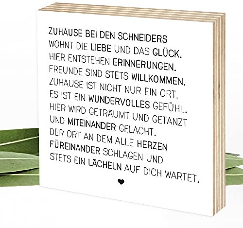 Wunderpixel® Holzbild DEIN personalisiertes Zuhause mit Namen - individuell 15x15x2cm Fotodruck auf Holz - schwarz-weißes Wand-Bild Aufsteller Holz-Schild - persönliches Geschenk