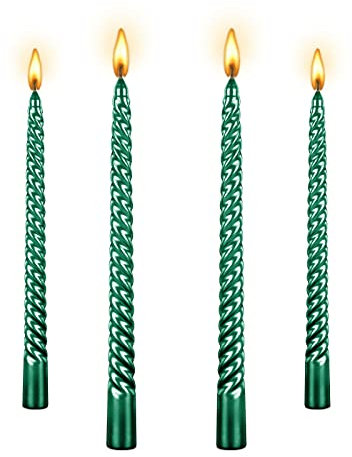 10 inch Taper Candles-Set of 4 Tapered Candle, Tall Candlesticks,Dripless and Smokeless,Home Dinner Candle, Party, Wedding, Halloween, Christmas Candles (Green, 10inch)