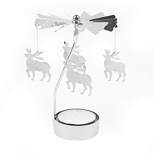 Rotierende Kerzenhalter Glas,Silber Karussell-Teelicht Kerzenständer Vintage Teelichthalter Kerzenhalter für Hochzeit Weihnachten Geburtstag Zuhause Party Dekoration Tischdekoration,Hirsch
