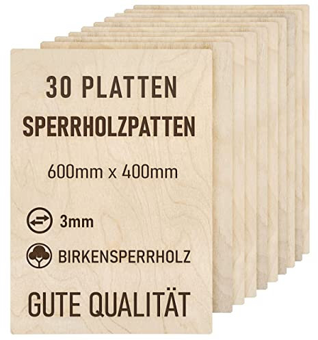 woodmanucom Sperrholzplatte 3mm 30x 600mm x 400mm Platten Aus Birkensperrholz Birkensperrholz Dünne Holz Zuschnitte Bastelholz Platte Sperrholz Holzplatte Laser Basteln Modellbau Holz Deko