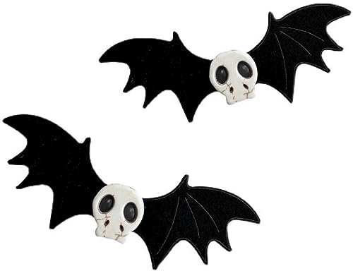 Halloween Haarspangen,Cosswe 2Pcs Halloween Haar Clips Horror Fledermaus Flügel Haar Clip Schädel Haarspange Cosplay Mädchen Haarschmuck Haarspange Kopfschmuck Festival Haarnadel