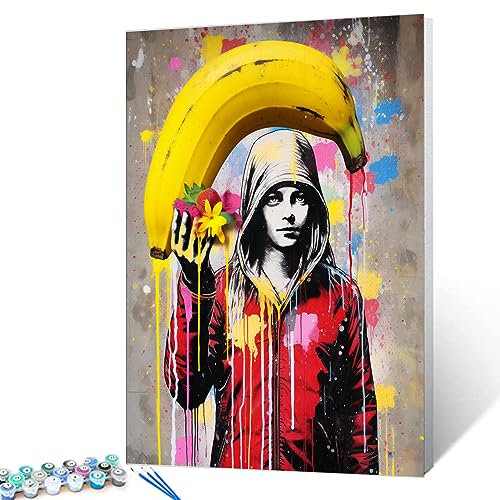 Tucocoo Banksy Kit de peinture à l'huile numérique Pop Art par numéros pour adultes avec pinceaux et pigments acryliques - Image amusante pour décoration d'intérieur - Cadeau (sans cadre) - 40,6 x