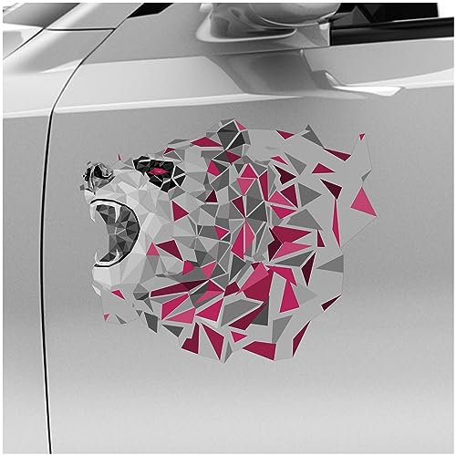 Finest Folia Polygon Tier Aufkleber Hologramm Sticker Tiere Motiv Geometrisch selbstklebend Art Kunst Auto Motorrad Laptop Wand Dekor wetterfest R211-03 (Pink, 20cm Bär)