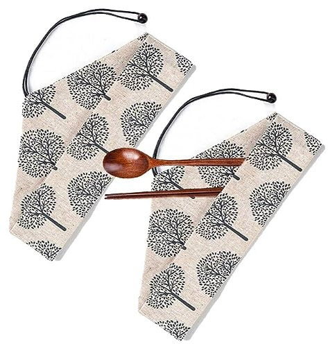 Fituenly Portable Tableware Bag 2pcs Japanese Printing Chopsticks Pouch Outdoor Travel Cutlery Storage Cloth Bag for Spoon Fork