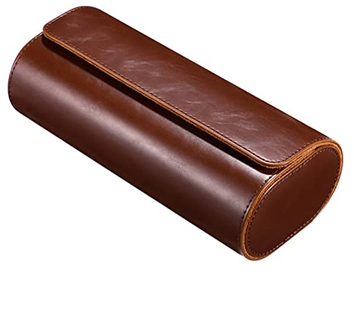 BONOOL Uhrenrollen-Reiseetui, 3 Fächer, Leder, Uhrenrollen-Box, Uhrenrollen-Organizer (Farbe: A, Größe: 22,00 x 10,00 x 7,50 cm)