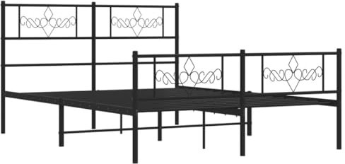 vidaXL Bettgestell, Bettrahmen mit Kopfteil Fußteil, Metallbett Bett mit Lattenrost, Doppelbett Gästebett Schlafzimmer, Metall Schwarz 140x200cm