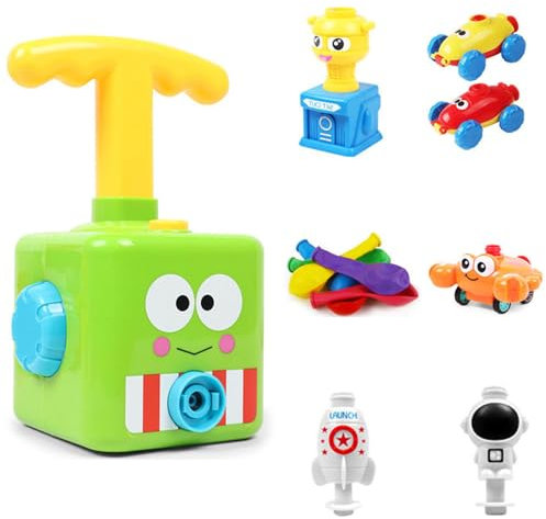 Power Balloon Car Toy for Kids, Balloon Powered Launcher Car Toy Set for Kids Science Toy, Inflatable Balloon Pump Hand Push Mini Plastic Air Power Balloon Racer Vehicle Cars Racer Kit Gifts (Frog)