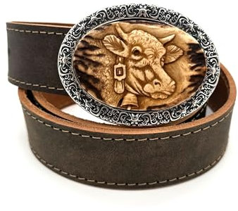 Almbock Gürtel mit Hirsch Schnalle - hochwertiger Echtleder Gürtel - Ledergürtel Herren 100 cm