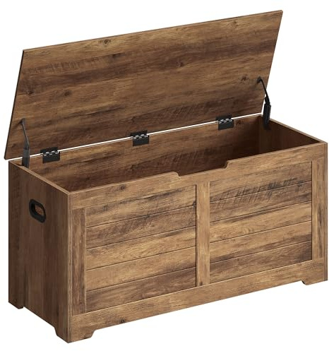 VASAGLE Storage Chest, Storage Bench with 2 Safety Hinges, Farmhouse Style, 15.7 x 39.4 x 18.3 Inches, for Entryway, Bedroom, Living Room, Honey Brown ULSB061K01