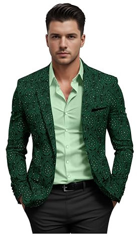 Elina fashion Giacca da uomo in rayon con colletto spalmato giacca da uomo per il festival di Natale, Verde bottiglia., 5XL