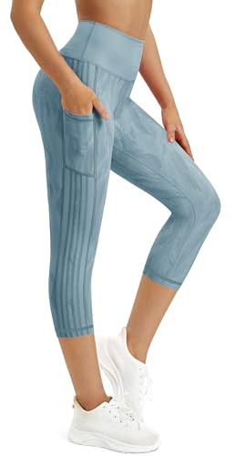 Flatik Sporthose Damen 3/4, Blickdicht Sport Leggings, Jogginghose Fitnesshose Laufende Leggings XL