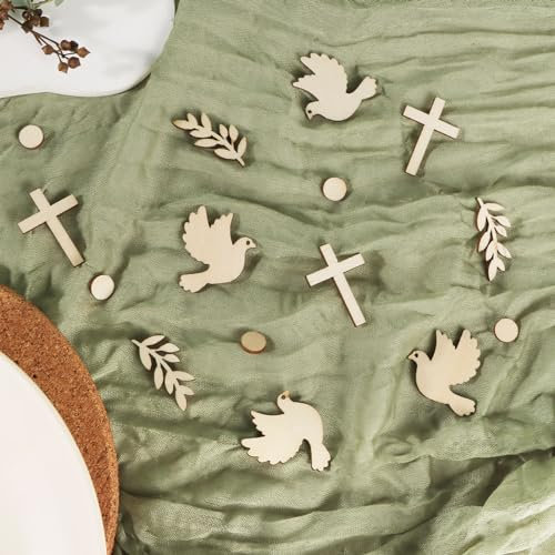 60PCS Confettis en Bois pour Baptême Confirmation Communion Confettis Forme Pigeon Croix Accessoire de Fête Baptême Décoration de Table