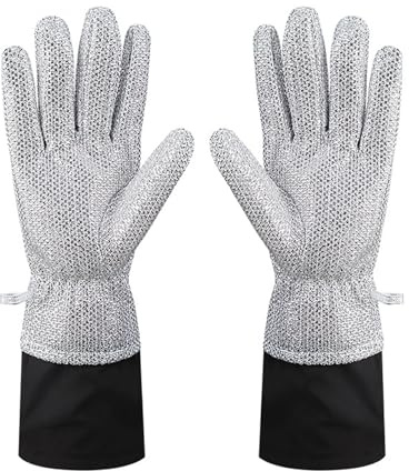 NESTLY Wire Dishwashing Gloves，Multipurpose Non-Scratch Scrubbing Waterproof Anti-Hot & Oil-Resistance Kitchen Cleaning Gloves