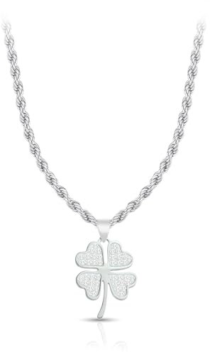 SAGA GIOIELLI® Damen-Halskette Kleeblatt Glücksbringer Stahl, m, Edelstahl, Kein Edelstein