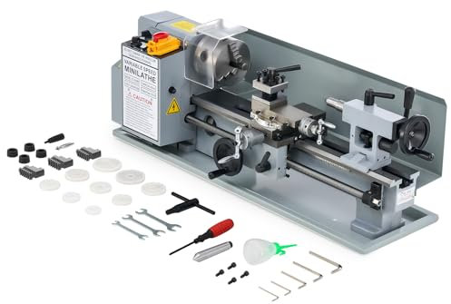 CREWORKS 550W Mini Torno de Metal, 180x350mm Torno para Metal de Sobremesa con Máx. Velocidad 2250RPM, Torno de Metal para Torneado de Metales para Roscar, Tornear