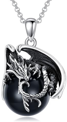 HARMONY BOLA Drachen Halskette für Herren Sterlingsilber schwarzer Onyx Drachen Anhänger Schmuck Geburtstagsgeschenke für Frauen Mädchen