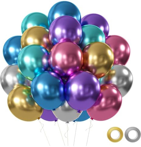 Luftballons Bunt Metallic, 50 Stück Verschiedene Metallic Ballons, Bunt Metallic latex Ballons für Abschlussfeiern, Babypartys, Geburtstage, Brautpartys, Hochzeitsfeierdekorationen
