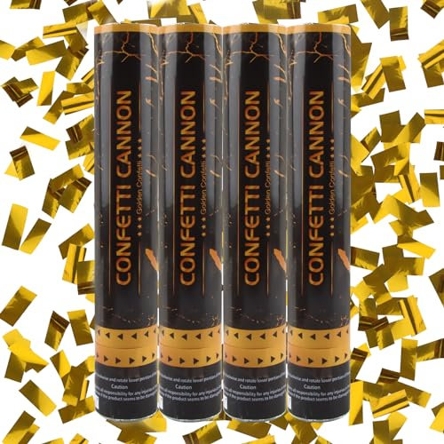 Dellyy Konfettikanone Gold 4er-Set - Party Popper, Konfetti-Shooter XXL für Hochzeit, Geburtstag, Feiern (Gold)
