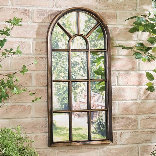 Coopers of Stortford 70cm Arched Antique Bronze Effect Garden Mirror Fence Wall Shed