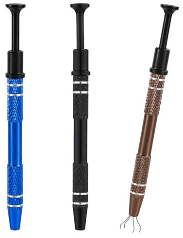 3stk Schmuckgreifwerkzeug, 4-Klauen Piercing-Kugelgreifer Edelstahl IC-Chip-Aufnahmewerkzeug Mini-Diamant-Klauenpinzette für Kleinteile Elektronische Komponenten (Blau, Braun, Schwarz)
