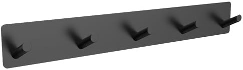 LESADA Kleiderhaken Wand, Garderobenhaken mit 5 Haken, Kleiderhaken Metall, Hakenleiste Garderobe für Schlafzimmer Bad Küche Garderobe Garderobenleiste Wandgarderobe (Schwarz) (Kleben)