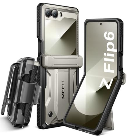 Tongate Coque pour Z Flip 6 avec béquille et clip ceinture, coque de protection de charnière, protection d'écran intégrée, coque de téléphone antichoc de qualité militaire pour Samsung Galaxy Z Flip 6
