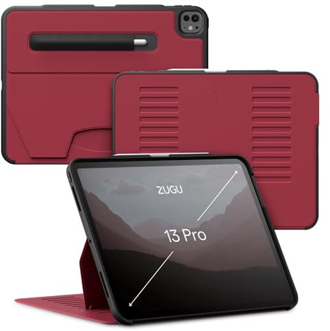 ZUGU CASE iPad Pro 13 Zoll Hülle (M4 / M5) 2024/2025 schlanke Schutzhülle 10 Winkel-Ständer magnetisch, Aufladen iPad Stiftes Auto Sleep/Wake Up [ Pro13 Kirsche Rot ]