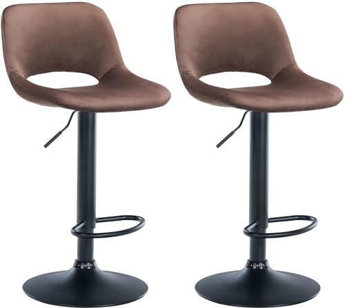 CLP 2er Set Barhocker Camden I Samt-Bezug, Farbe:braun, Material Gestell:Metall matt schwarz