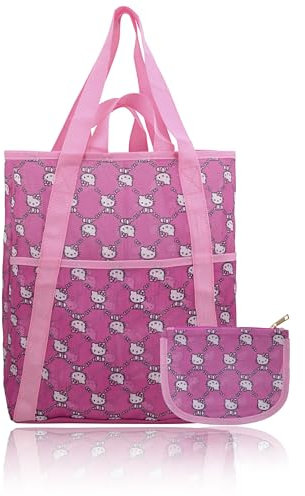 Fast Forward Hello Kitty oder Stitch Strandtasche für Damen, Netz-Strandtasche, wiederverwendbare Einkaufstasche, hello kitty, Medium