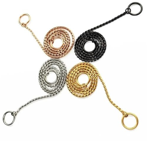 Snake Chain Dog Choke Collar Stainless Steel Puppy Pet Show Metal Slip Choker Collar Chain Walking Dog Collars(Rose Gold,4.5mmx60cm)