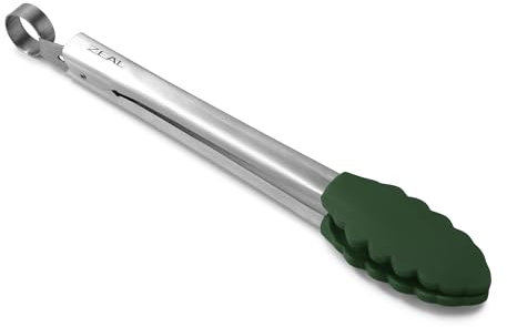 Zeal Silicone Non-Stick Kitchen Cooking Tongs with Stainless Steel Handle – for Cooking, Grilling, BBQ, Serving, and More 26cm - Heat-Resistant, BPA-Free, Forest Green