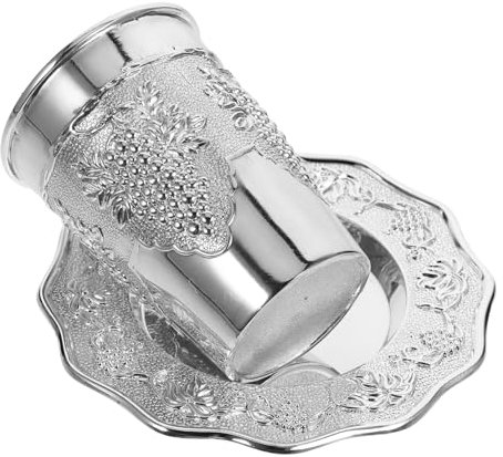 ABOOFAN Set Kiddush Cup with Saucer for Shabbat Alloy Judaica Wine Cup Elegant Holiday Celebration Glassware for Passover and Weddings