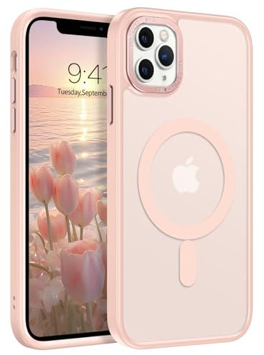GUAGUA Strong Magnetic for iPhone 11 Pro Max Case [Compatible with MagSafe] [Military Grade Protection] Translucent Matte Back Slim Shockproof Anti-Scratch Phone Cover 6.5-Inch, Pink