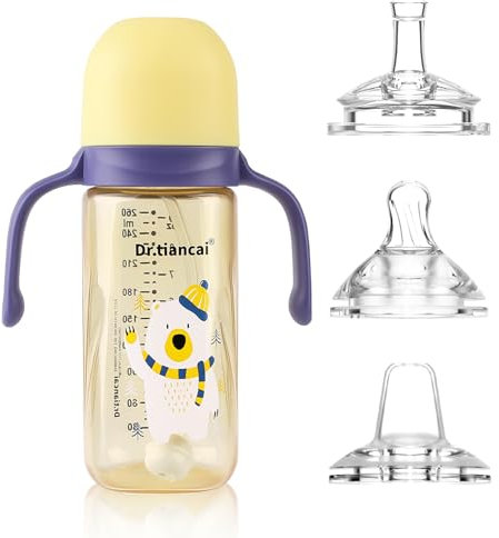 Tasse d'apprentissage pour Bébé, Biberon à Paille Enfant anti-débordement, Gobelet à jet souple étanche 260ml, avec 3 types de becs en silicone, sans BPA
