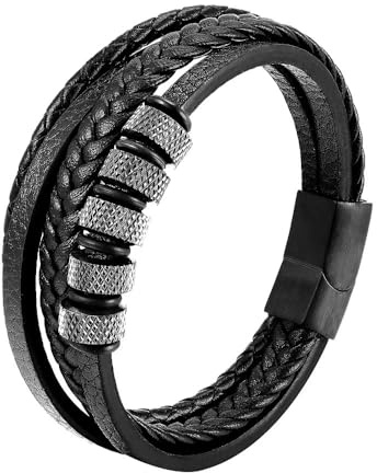 JSNOM Armband Herren Lederarmband Geschenke: Geflochten Leder Weihnachten Vatertag Valentinstag Geburtstagsgeschenk Liebesgeschenke Schmuck Geschenk für Freund Ehemann Männer