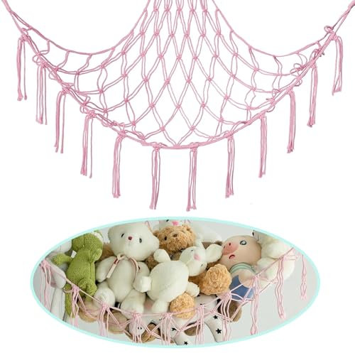 Teddy hammockm, teddy storage, stuffed animal storage for Stuffed Animals - Soft Toy Storage Net Teddy Bear Storage - Cute Hanging Plushie Net Kids Baby girl Nursery Bedroom Room Decor Pink