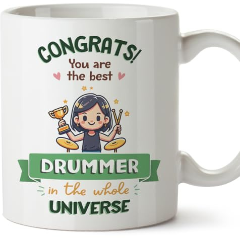 MUGFFINS Drummer Woman Mug - in English - Best in Universe Trophy - Funny Gift for Colleagues - Ceramic 11oz Mug