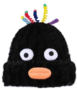 SANSIWU Damen-Mütze, Süßigkeitenfarben, Twist-Bar, Cartoon-Puppe, Strickmütze, niedlich, für Herbst und Winter, modisch, warm, Schwarz A, M