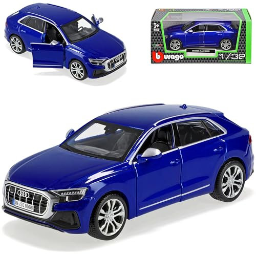 alles-meine.de GmbH A*u*d*i Q8 SQ8 4M SUV Blau Ab 2018 1/32 Burago Modell Auto mit individiuellem Wunschkennzeichen