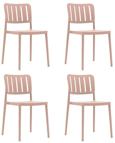 Rebecca Mobili Set 4 Sedie da Esterno, Sedie Impilabili, Rosa, Polipropilene, Salvaspazio, Design Moderno, per Interno o Giardino - Misure HxLxP: 82 x 42 x 53 cm - Art. RE7194V1M4